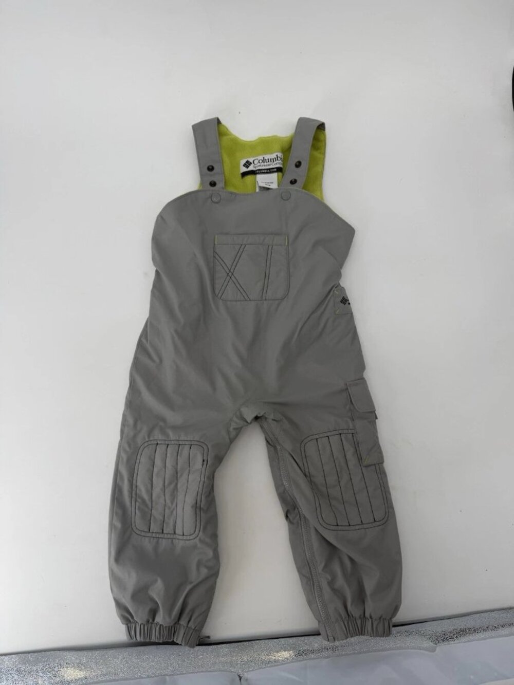 Columbia Gray Kids Insulated Snow Overalls with Lime Lining